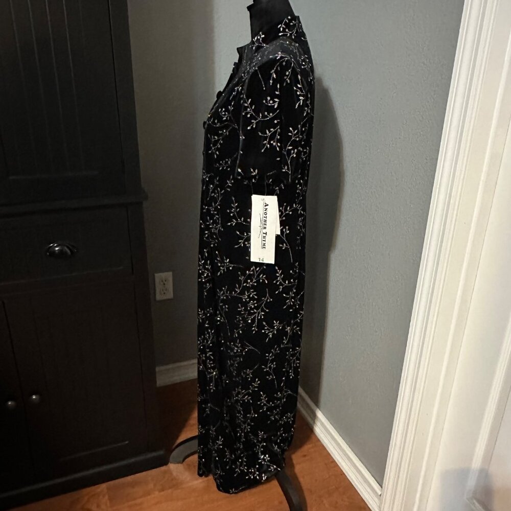 Another Thyme Velvet Maxi Dress 14 Black Floral Glitter Mandarin Collar Formal - Picture 5 of 13